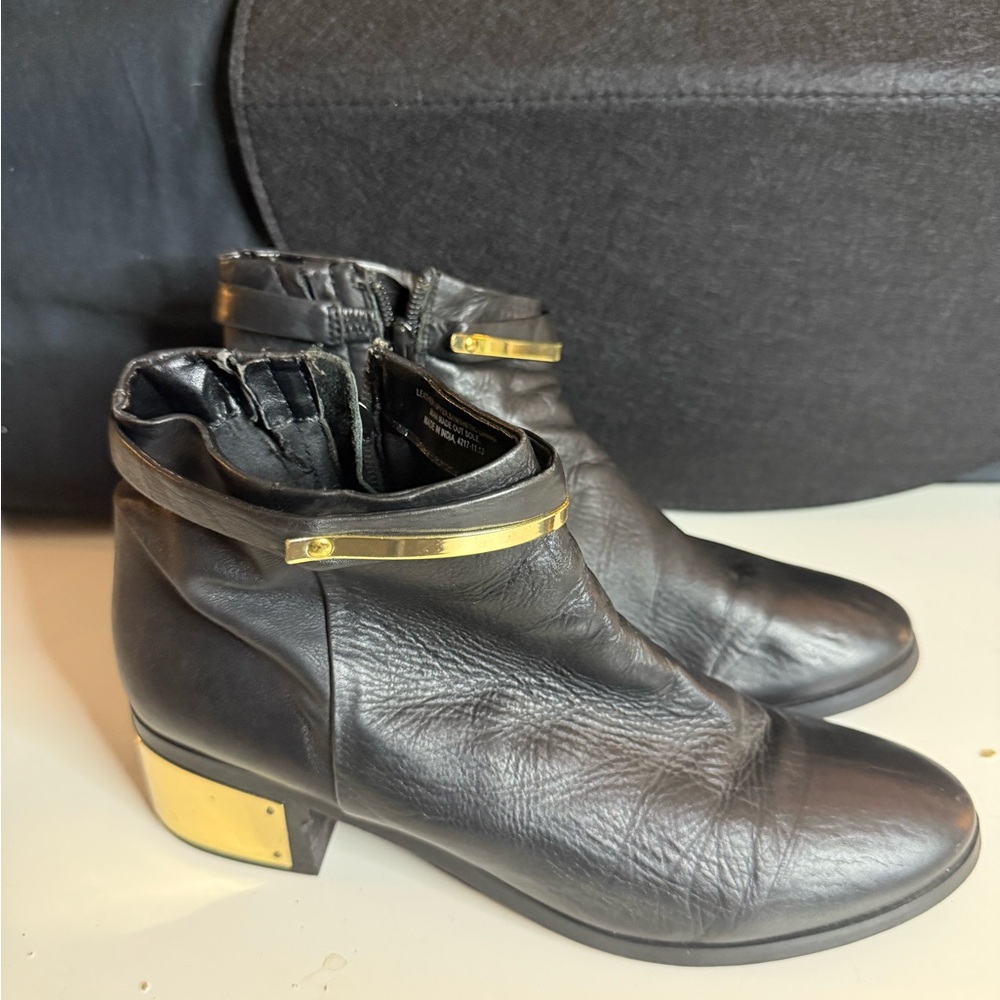 Kurt Geiger Black Ankle Boots with Gold Accents